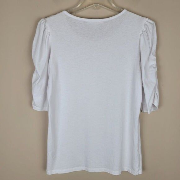 Frame Size L Ruched Sleeve Top Half Sleeve Cotton Blanc White - Picture 3 of 12
